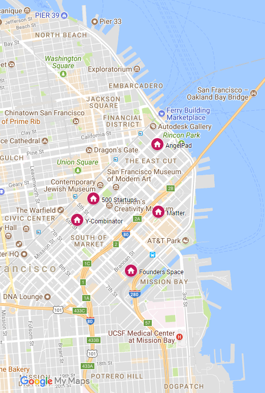 Map to San Francisco's Top Five Startup Accelerators