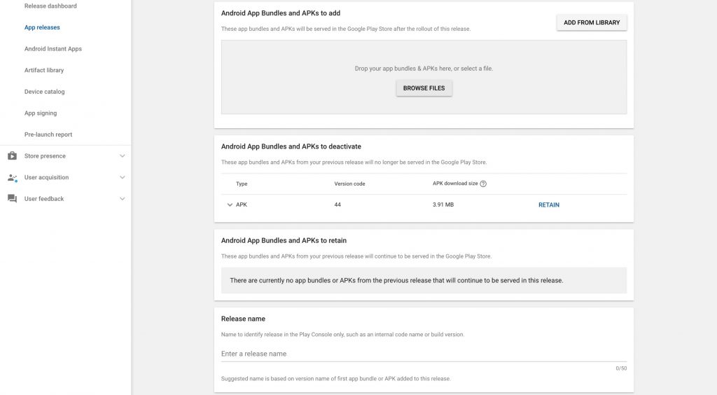 Managing APK's and App Bundles when adding an app to Google Play