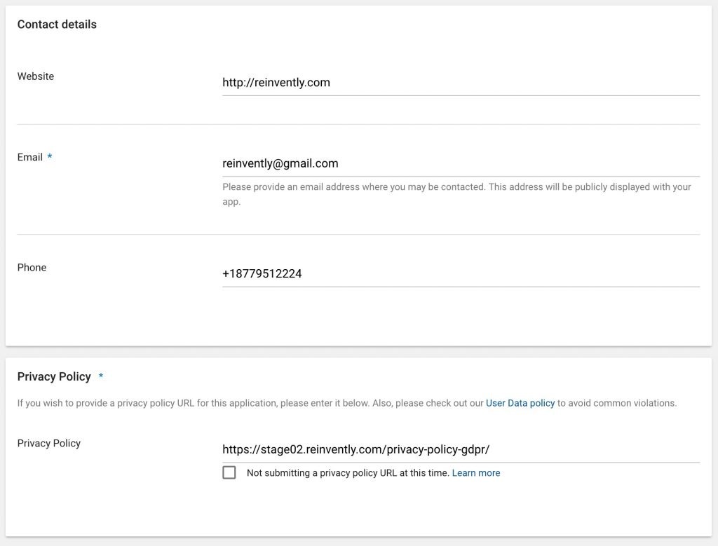 Enter contact details when adding an app to Google Play
